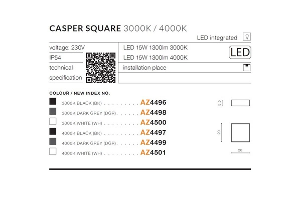 Azzardo CASPER SQUARE 4000K BK 4497
