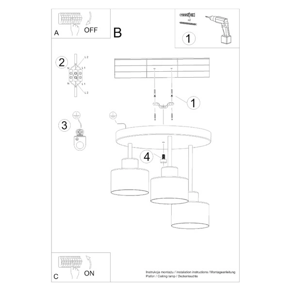 Lampa sufitowa SAVAR 3, czarna, 3x60W E27, SL.1131