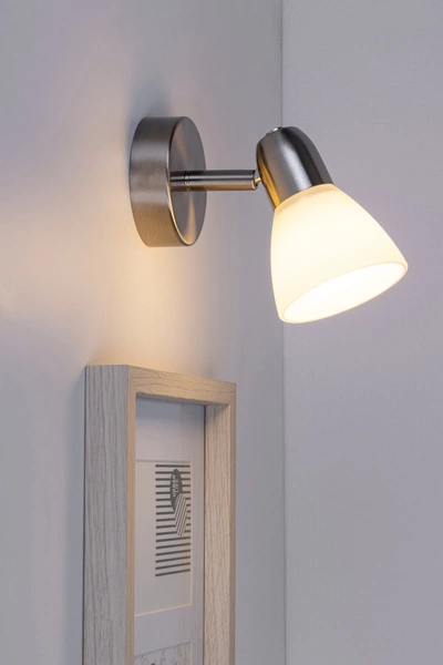 Kinkiet Alga 1xE14 Max.40W Satin Metal/Białe Szkło 3870127