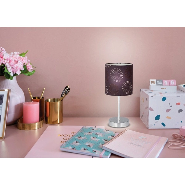 Lampa gabinetowa/stołowa/nocna EMILY 41-26736 chrom/abażur brązowy 1x40W E14