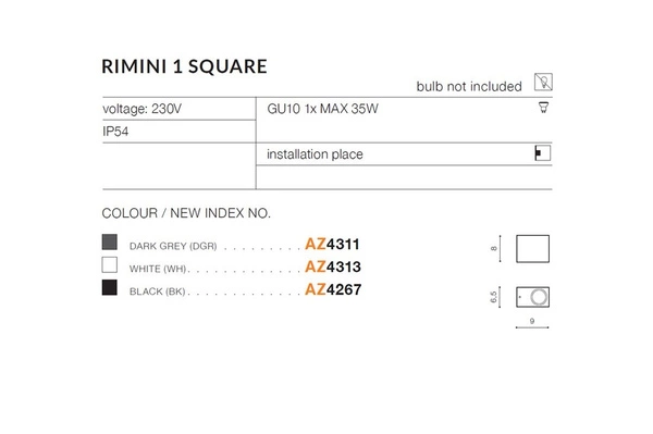 Azzardo RIMINI 1 SQUARE WH 4313