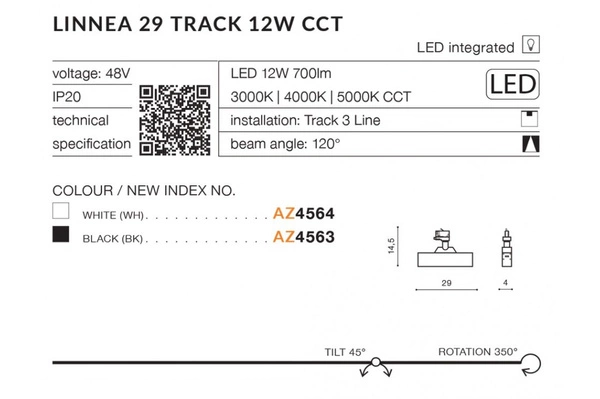 Azzardo LINNEA 29 TRACK 3LINE 12W CCT BK 4563