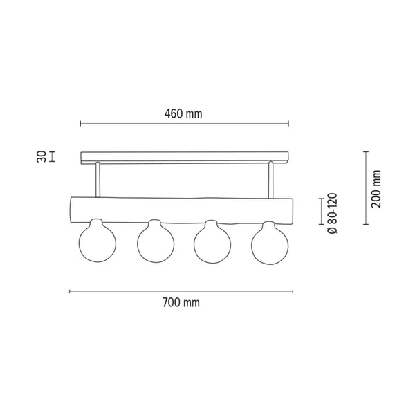 Trabo Simple Lampa Sufitowa 4xE27 Max.60W Barwiona Sosna Brązowa/Czarny Metal 6998404