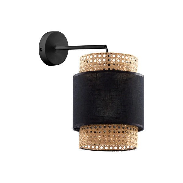 Lampa ścienna rattanowa abażur BOHO BLACK wys. 35cm | czarny 6550