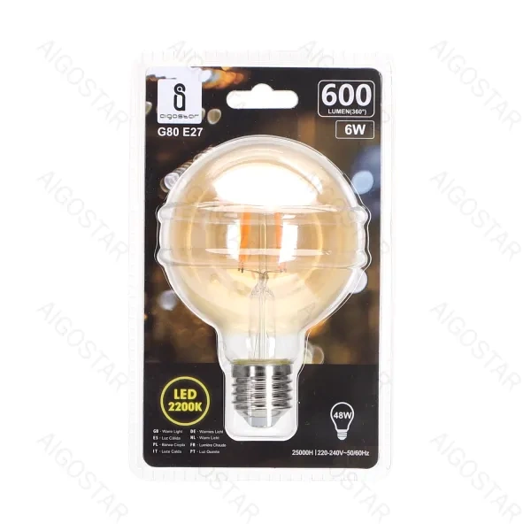 Żarówka FILAMENT LED G80 E27 6W Ciepła 2200K bursztynowa