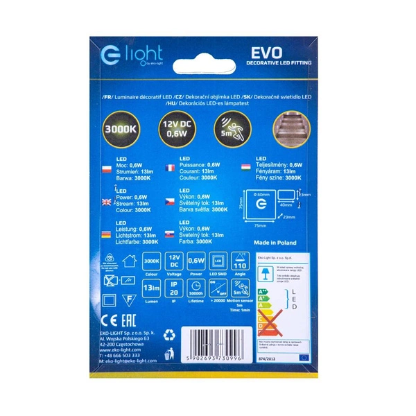 Oprawa schodowa 0,6W EVO ciepła 3000K