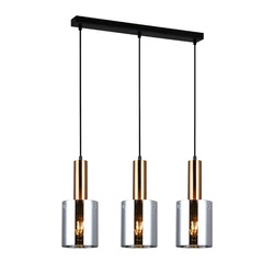 Lampa wisząca SARDO z dymionym kloszem wys. cał. 100cm 3xE27 | czarny/mosiężny