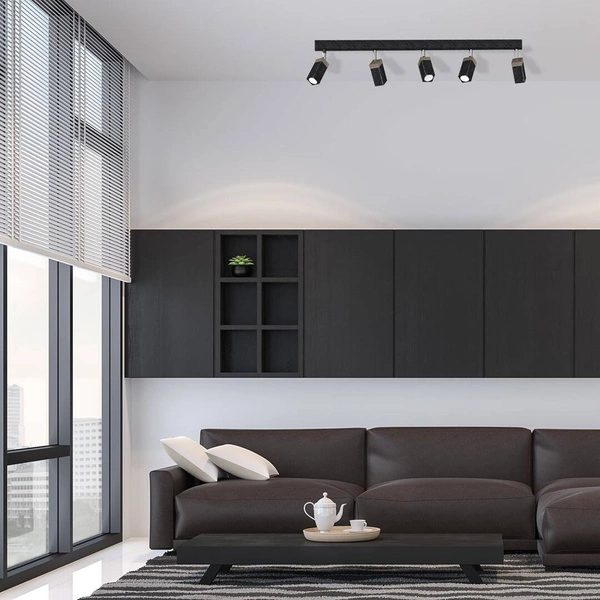 Lampa sufitowa SOLO, MLP7474, przecierany czarny/drewno patynowane, 5x5W mini GU10