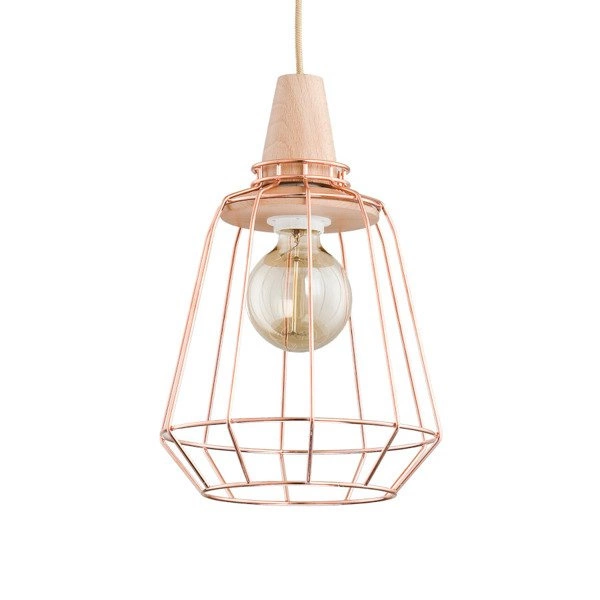 Druciana lampa kratka PEKA miedź/drewno śr. 24cm