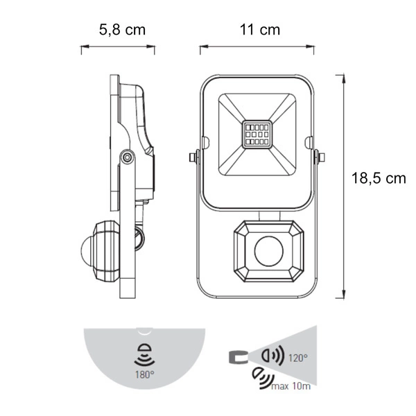Naświetlacz LED 30W z czujnikiem ruchu PIR ALFA 6000K | czarny