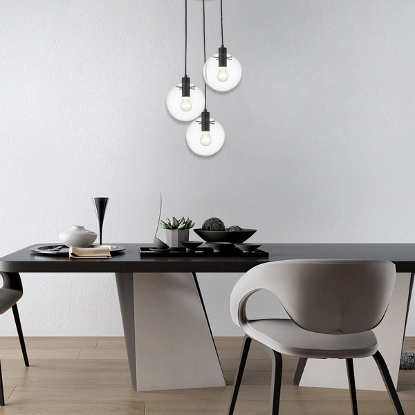 Lampa wisząca PUERTO, czarna z transparentnymi kloszami, 3x40W E27