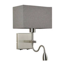 Kinkiet NORTE szer. 19cm E27 + lampka LED 3W ciepła biel | nikiel/szary