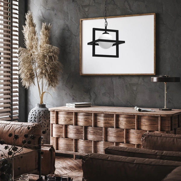 Lampa wisząca DIEGO, MLP8568, czarna z białym kloszem, 1x40W E14