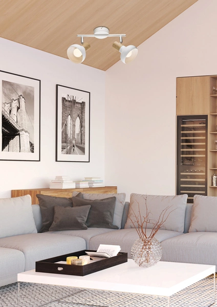 Lampa sufitowa/ścienna PUERTO listwa 92-62659 biała/drewno 2xE14