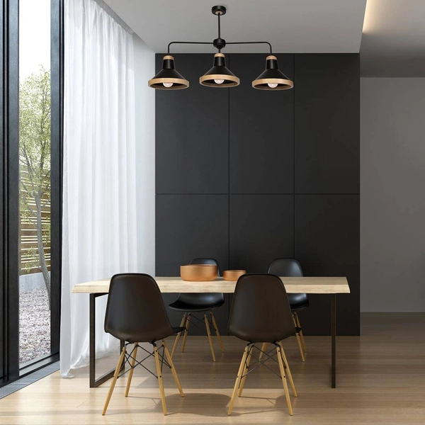 Lampa sufitowa SALMA, czarny/drewno, 3x60W E27, MLP6297