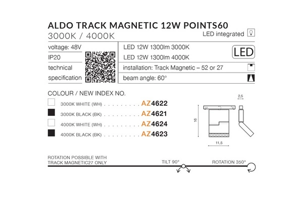 Azzardo ALFA ALDO TRACK MAGNETIC 12W 4000K BK 4623
