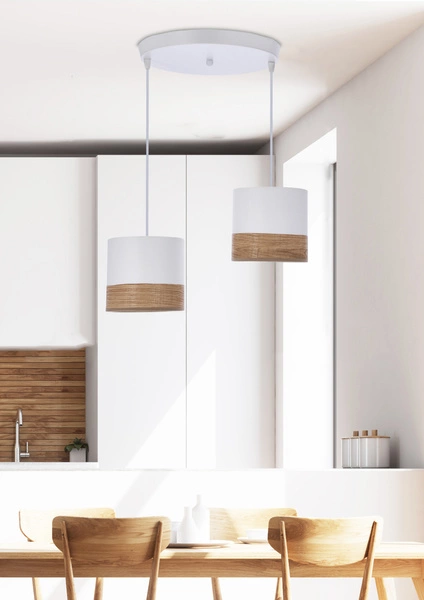 Lampa wisząca BLANCO, 32-17567, biały/orzech, 2x40W E27