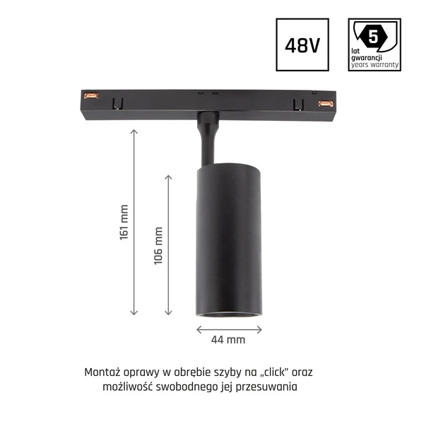SYSTEM SHIFT SMART- SPOT M oprawa kierunkowa 44x157x178mm 10W 24st czarny CCT/DIM 5 lat gw.