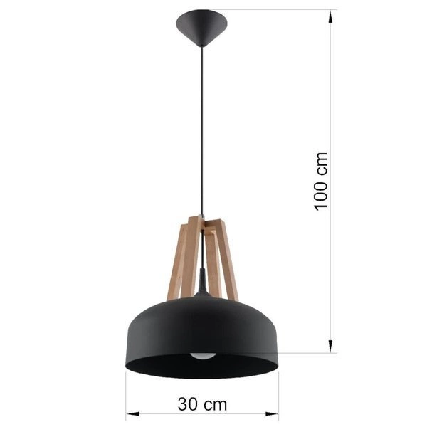 Lampa Wisząca CASCO Czarna Stal/Naturalne Drewno, E27, 60 W, SL.0390