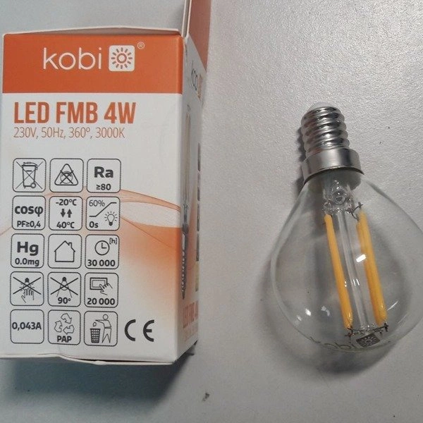 Żarówka ozdobna FILAMENT LED E14 4W ciepła 3000K kulka G45