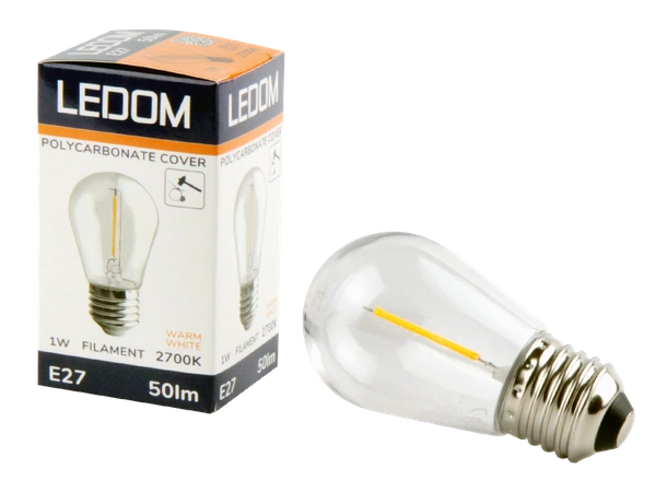 Żarówka LEDOM FILAMENT E27 ST45 220-240V 1W 50lm 2700K biała ciepła