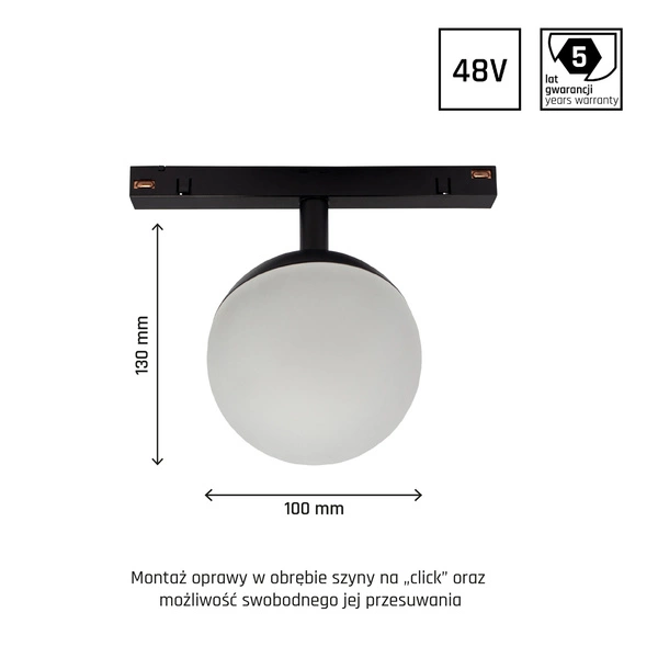 Oprawa szynoprzewodu kula SHIFT GLOBE 10cm 5W biała ciepła | czarny