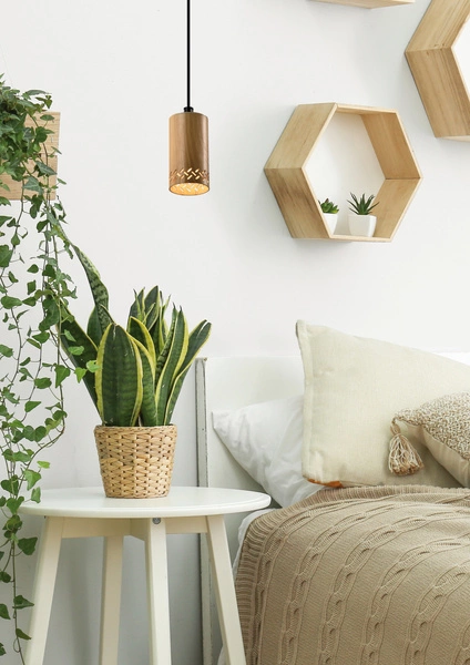 Lampa wisząca TUBO, 10 cm, 31-78568, czarny/drewno, 1x25W GU10