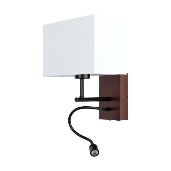 Kinkiet do sypialni E27 + LED na giętkim ramieniu 4000K 2,5W Drewno bukowe orzechowe biały abażur + włącznik  5731976