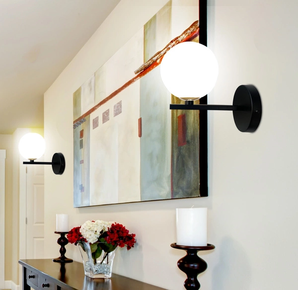 KAMA LAMPA KINKIET CZARNY+ZŁOTY 1X28 G9 KLOSZ BIAŁY