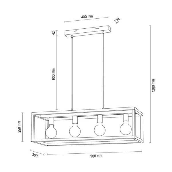 Lampa Wisząca Kago 4xE27 Max.60W Dąb Olejowany/Czarny Metal/Przezroczysty Kabel PCV 61590474