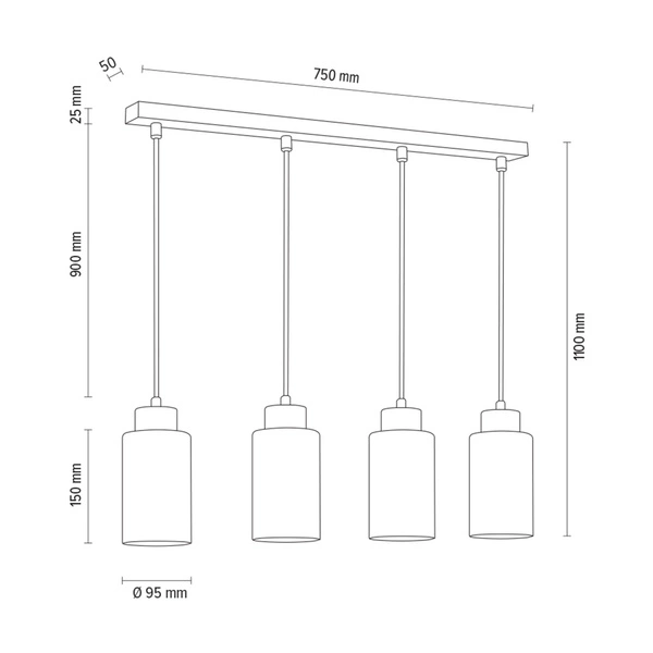 Lampa wisząca Bosco 4xE27 maks. 60W drewno brzozowe/białe szkło/przezroczysty kabel PVC 1720460