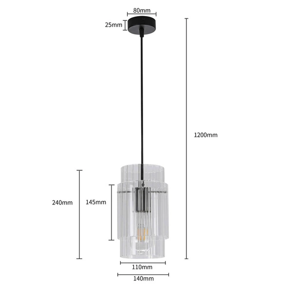 Lampa wisząca Savona 1, czarny/srebrny/transparentny, 1x40W E27