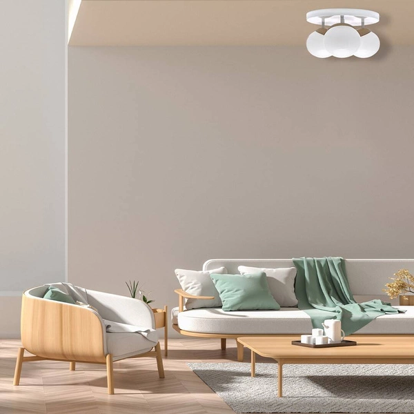 Lampa sufitowa nowoczesna szklana kula plafon SFERA WOOD III drewno/biały śr. 35cm