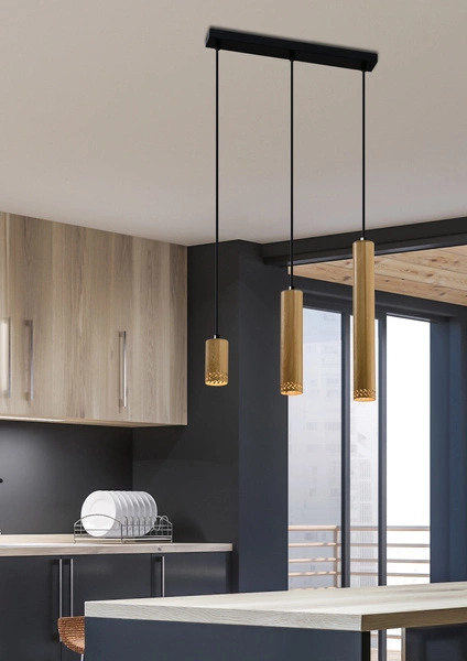 Lampa wisząca TUBO, 33-79114, czarny/drewno, 3x25W GU10