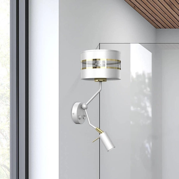 Kinkiet ULTIMO WHITE, MLP7346, biały/transparentny/złoty, 1x60W E27 + 1x3W mini GU10