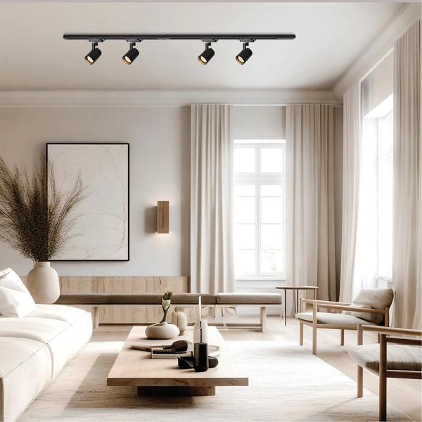 Zestaw szynowy 1-fazowy Volf Track szyna + oprawy 4xGU10 1,5m | Czarny