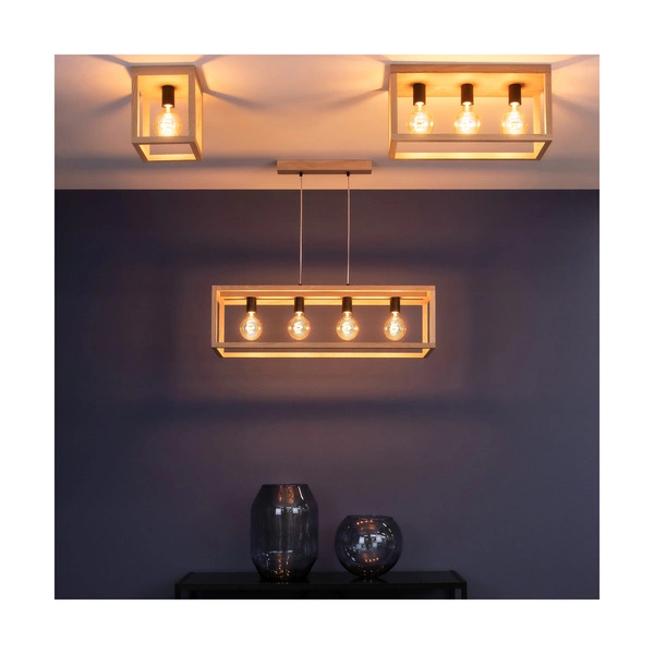 Lampa Sufitowa Kago 3xE27 Max.60W Dąb Olejowany/Czarny Metal 9154374