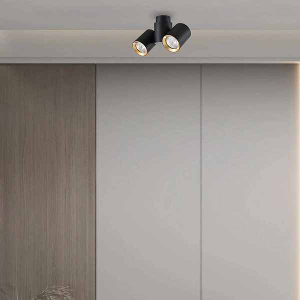 Lampa sufitowa BOSTON 2, czarna ze złotymi ringami, 2x50W GU10