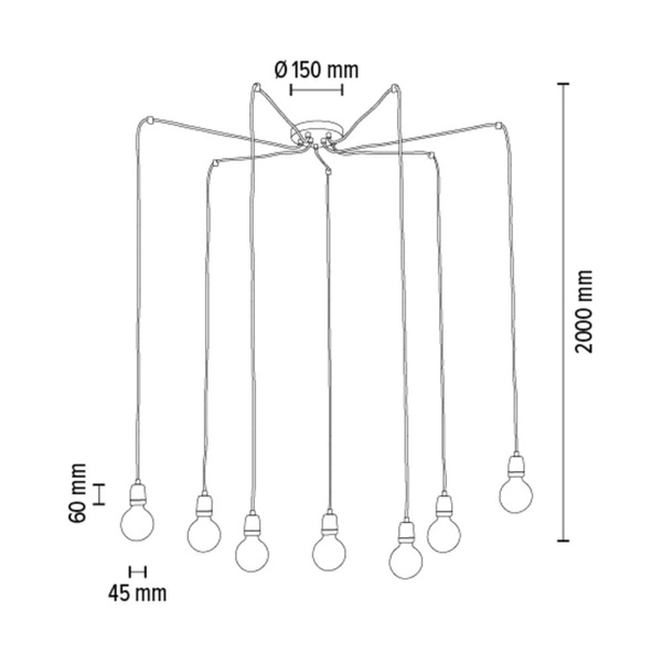 Lampa Wisząca Porcia 7xE27 Max.60W Biały Metal/Biała Ceramika/Antracytowy Kabel Tkaninowy 3181702