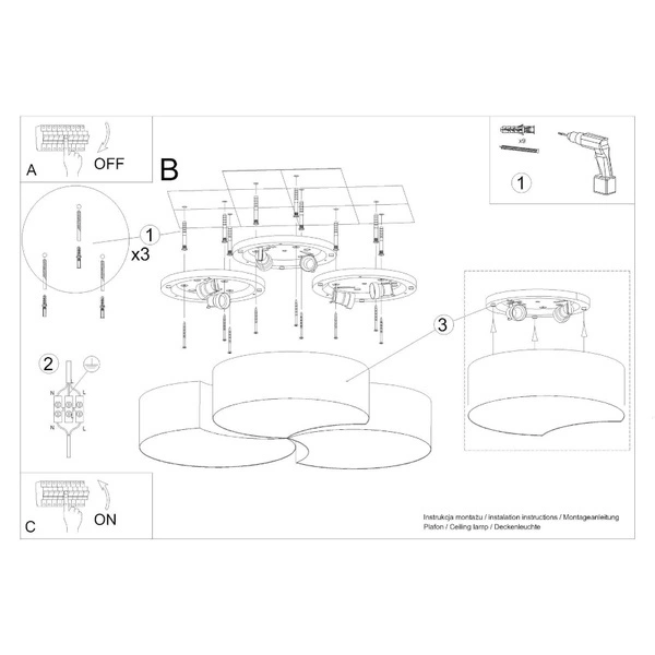 Plafon CIRCLE 3B, SL.1052, biały, 6x60W E27