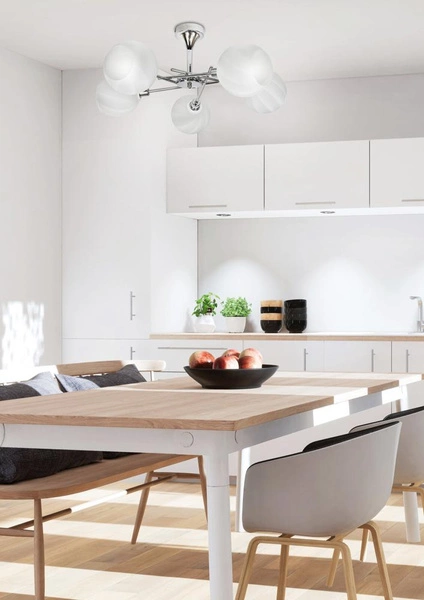 Lampa sufitowa RAUL 35-72269 chromowa z białymi kloszami 5x40W E14