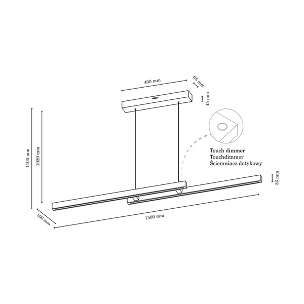 SMAL podwójna lampa wisząca LED zintegrowany 2862lm 3000K 28,5W białe drewno bukowe ściemniacz dotykowy 1529642