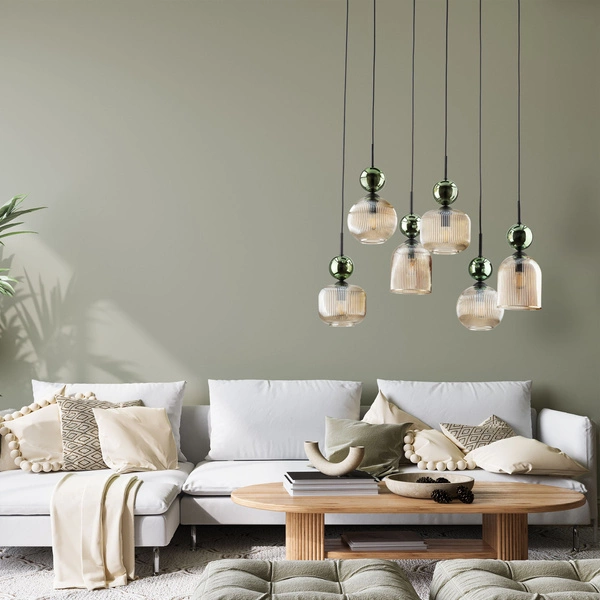 SOPHIA GREEN COGNAC LAMPA WISZĄCA 6XE14