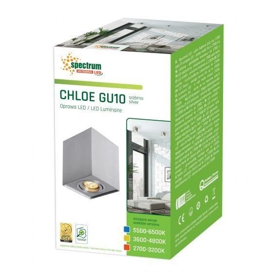 CHLOE GU10 IP20 KWADRATOWA SREBRNA OCZKO REGULOWANE