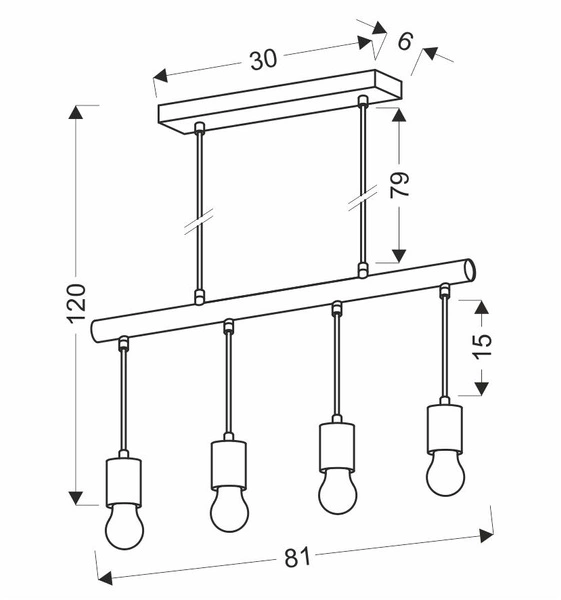Lampa wisząca IZZY 34-77929 czarna + drewno 4x60W E27