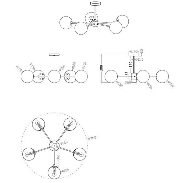 Lampa wisząca Roma 5, czarna z białymi kloszami, 5x40W E14