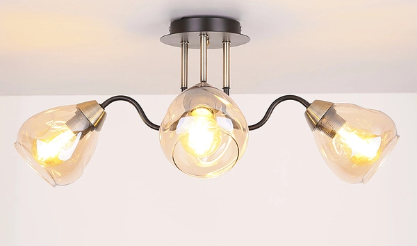 Lampa sufitowa UNICA, 33-00880, czarno-złota z dymionymi kloszami, 3x40W E27