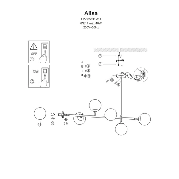 Lampa wisząca ALISA, złoty/transparentny, 6x40W E14