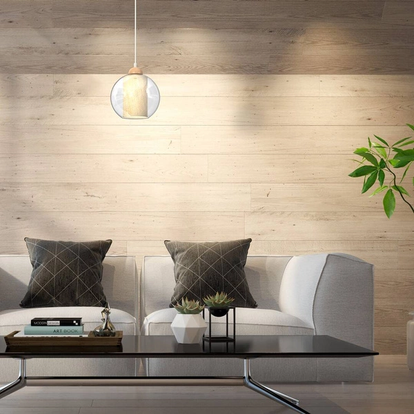 Lampa wisząca TELA, fi20, biały/transparentny/drewno, 1x60W E27, MLP7955