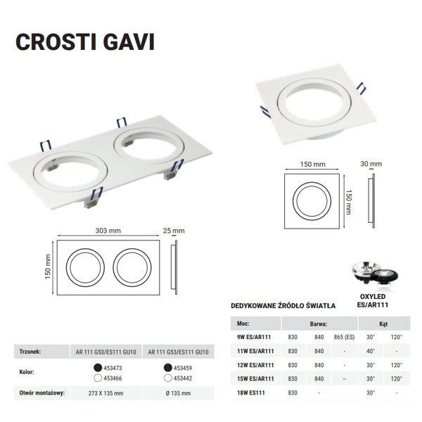 Oprawa wpuszczana oczko sufitowe CROSTI GAVI czarny szer. 15cm